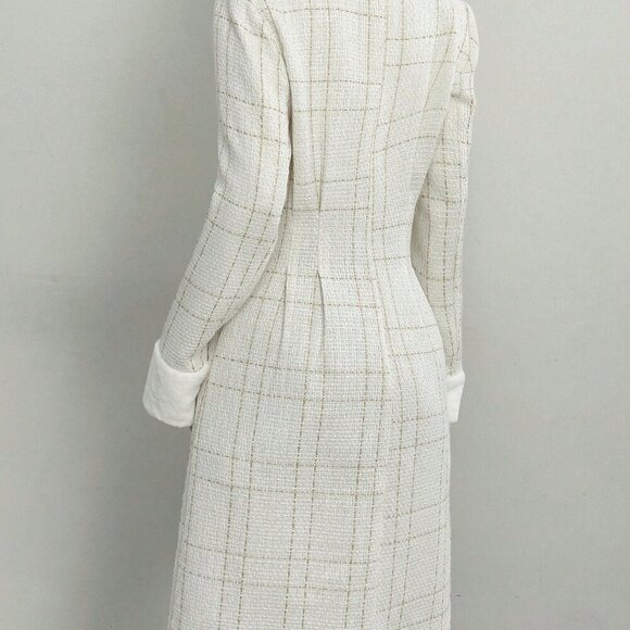 White Elegant Women's Long Sleeve Double-Breasted Coat w/Cinched Waist Faux Fur - Picture 2 of 7